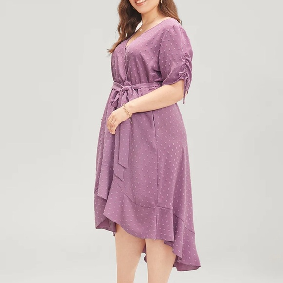 BloomChic Plus Size 2XL Plain Wrap Ruffles Pocket Belted High Low Hem Dress us18 - Picture 3 of 8